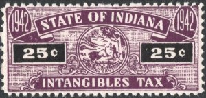 SRS IN D77 25¢ Indiana Intangible Tax Revenue Stamp (1942) MNH
