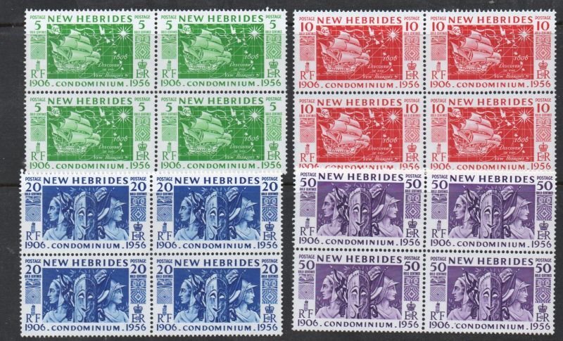 New Hebrides Sc 78-81 1956 50th Anniversarystamp set mint NH Blocks of 4