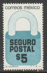 MEXICO G31, $5P Padlock Insured Letter Unwmk Fluor Paper 5. MINT, NH. VF.