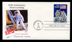 US #2419 FIRST DAY COVER, $2.40 Moon Landing,  Unaddressed,  A super nice Cover!