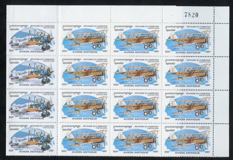 Cambodia 1527-32 MNH Antique Aircraft Blocks of 20 from 1996