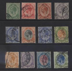 SOUTH AFRICA - Scott 2-15 - KGV - 1913 - FU - Short Set of  12 Stamps