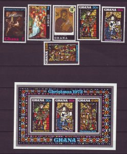 Z756 JLstamps 1972 ghana mnh set + s/s #466-71a christmas