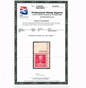 EXCEPTIONAL GENUINE SCOTT #875 XF MINT PRISTINE OG NH PSE CERT PLATE PNS #22549