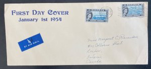 1954 Nassau Bahamas First Day Airmail Cover FDC To London Canada