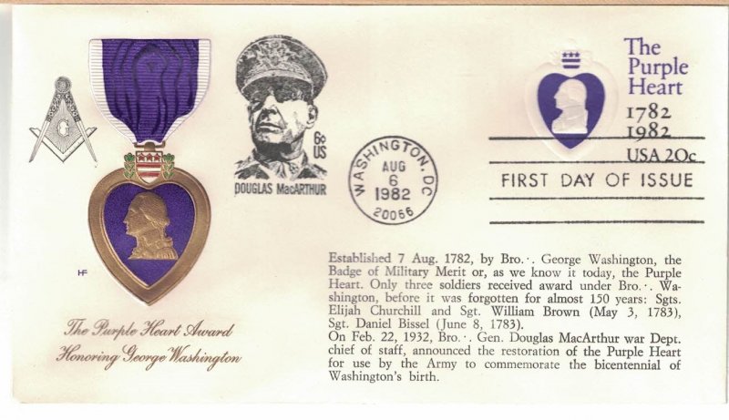 #U603-3, 20c Purple Heart, Farman/Masonic cachet