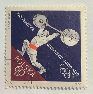 Poland 1964 Scott 1259 used - 60gr, Tokyo Olympic Games, Weight Lifting