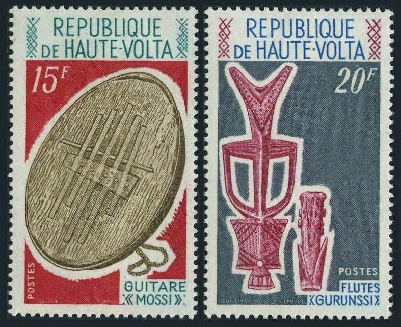 Burkina Faso 238-239,MNH.Mi 326-327. Musical instruments 1971.Flutes,Drums.