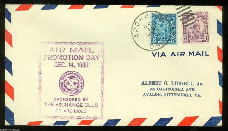 UNITED STATES  AIRMAIL PROMOTION DAY COVER 12/14/32  ARCHBOLD OHIO