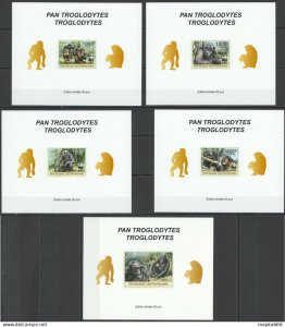 Lx061 Imperf 2012 Central Africa Wwf Monkeys Primates !!! Uv Cardboard 5Bl Mnh