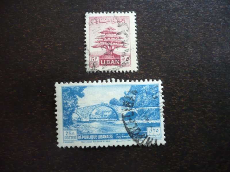 Stamps - Lebanon - Scott# 250,254 - Used Part Set of 2 Stamps