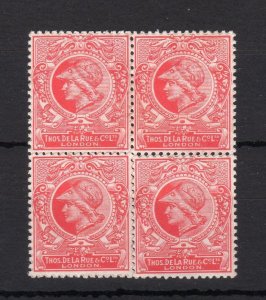 DE LA RUE MINERVA HEAD ESSAY PASTE-UP BLOCK OF 4 IN RED