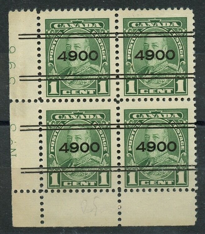 WESTON #4900 PRECANCEL Plate block of 4 LL MH Cat$125+ Canada mint