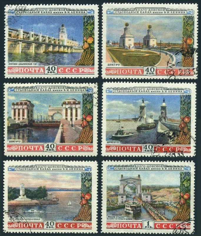 Russia 1666-1671,CTO. Mi 1669-1674. Volgo-Don Canal, 1953.Dams, Lighthouse, Ship