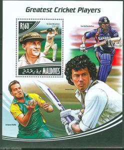 MALDIVES  2014 GREATEST CRICKET PLAYERS BRADMAN, TENDULKAR & KALLIS S/S MINT NH