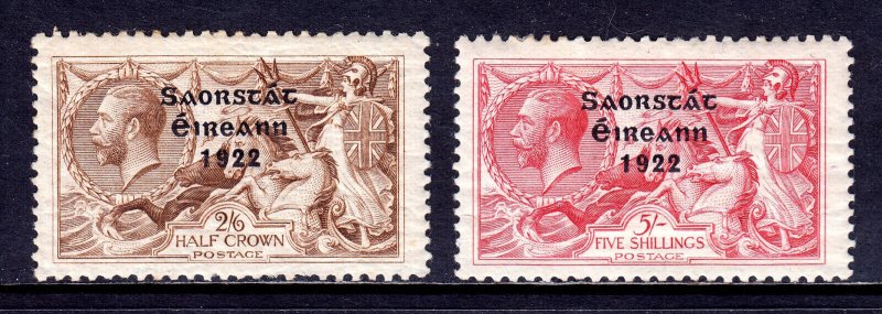 IRELAND — SCOTT 77b, 78b — 1937 2/6- & 5/- SEAHORSES, WIDE 1922 — MH — SCV $150