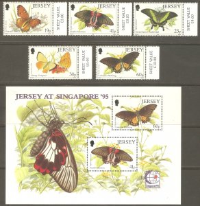 JERSEY GB Sc# 727 - 731a MNH FVF Set5 + SS Butterflies