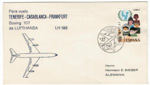 Spain 1971 Cover Stamps First Flight Tenerife Frankfurt Germany Lufthansa