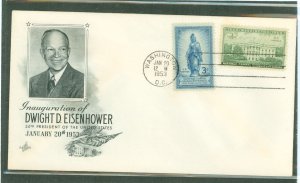 US 989-990 (1953) Dwight D. Eisenhower/first inauguration with an artcraft cachet