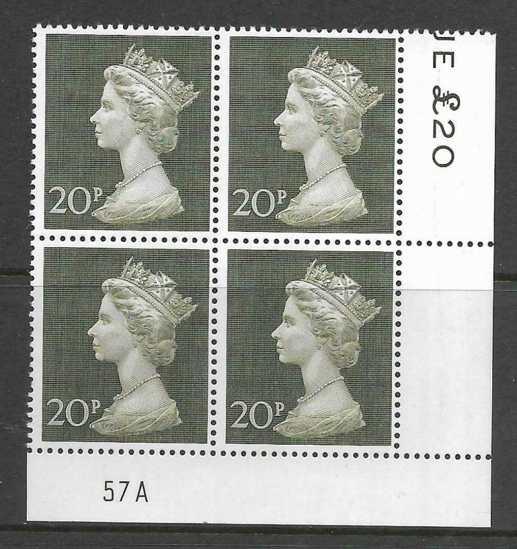 1970 20p Decimal Machin Cylinder 57A UNMOUNTED MINT