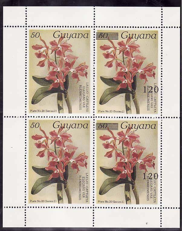 Guyana-Sc#1204,1690- id9-unused NH sheet of 4-two #1690 surcharged, 2 #1204 not