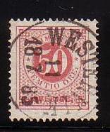 Sweden Sc 36 1878 50 ore carmine numeral of value stamp used