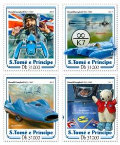 SAO TOME - 2017 - Donald Campbell. 50th Crash Anniv - Perf 4v Sheet - MNH