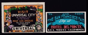 US Vintage Universal City & Hotel Del Monte Cinderella Stamps (L285) COLOR!