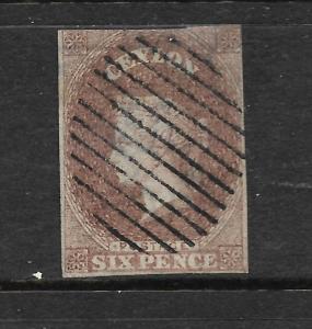 CEYLON 1857  6d   PURPLE BROWN  QV   FU    SG 1