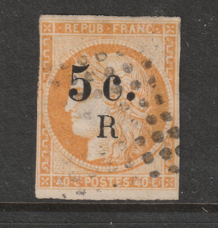 Reunion an old 5c on a French 40c Ceres used (sg 6)