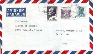 1974 AIRMAIL COVER FROM ZAGREB (CROATIA) YUGOSLAVIA TO EUGENE OREGON - 3 STAMPS