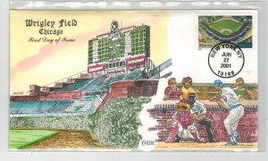 2001 COLLINS HANDPAINTED FDC BASEBALL PLAYING FIELDS WRIGLEY FIELD CHICAGO