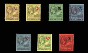 Antigua #58-64 (SG 55-61) Cat£300, 1921-29 George V, complete set, hinged