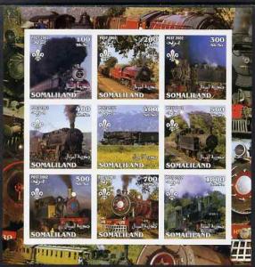 Somaliland 2002 Steam Trains #1 imperf sheetlet containin...