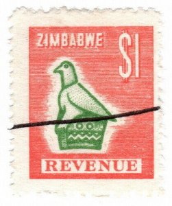 (I.B) Zimbabwe Revenue : Duty Stamp $1 (broken neck flaw)