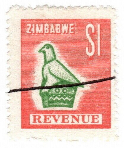 (I.B) Zimbabwe Revenue : Duty Stamp $1 (broken neck flaw)