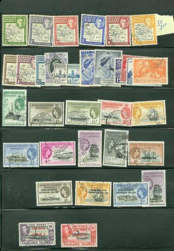 EDW1949SELL : FALKLAND ISLANDS All different Used sgls & Cplt sets. Cat $719.