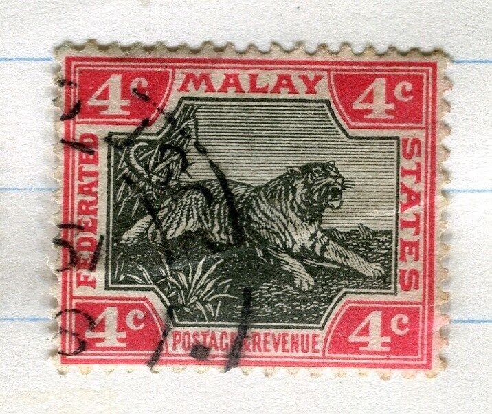 MALAYA STRAITS SETTLEMENTS;  FED STATES 1904 Tiger issue used 4c. value, Shade