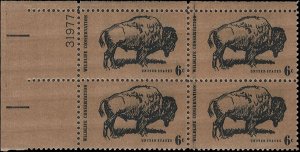 Scott # 1392 1970 6c blk  Buffalo ; Tan Paper Plate Block - Upper Left - Mint 