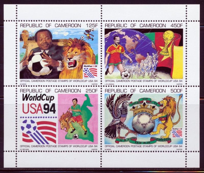 CAMEROUN 1993 SOCCER WORLD CUP CHAMPIONSHIPS MINI SHT SCOTT 893a CATALOG $90.00