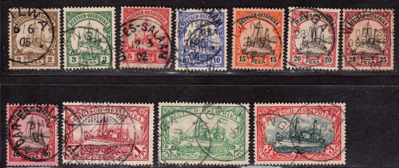 $German Colonies/East Africa Sc#11-21 used, VF+, sm. thin on 19, Cv. $495.35