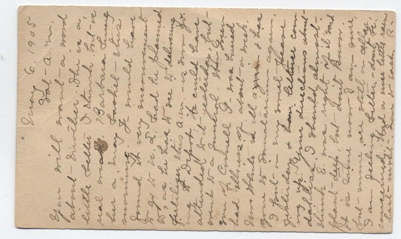 1905 Mansfield Depot CT doane cancel type 2, #3 on postal card [6205.14] 