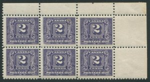 CANADA B.O.B. J2 MINT POSTAGE DUE BLOCK OF 6