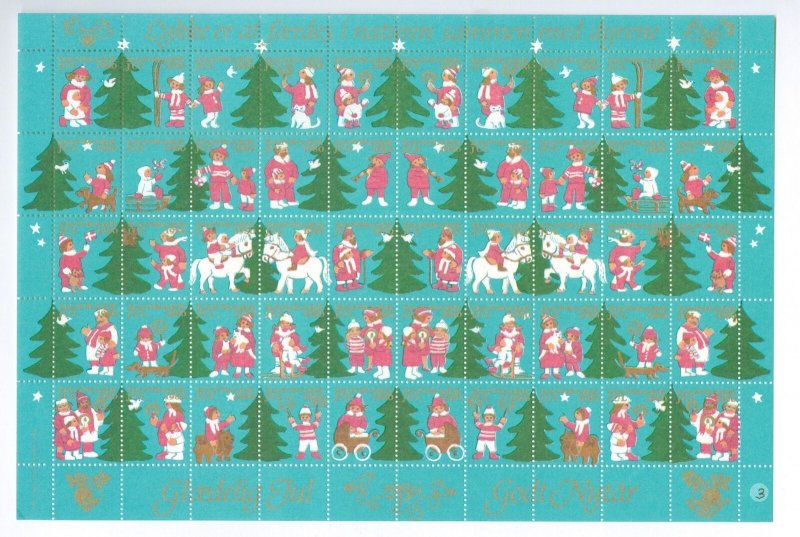 Denmark. 1980 Christmas Seal Unfolded Sheet. Animals, Dog, Horse,Bird. 4 Side P.