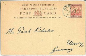 28661  - BARBADOS - POSTAL HISTORY -  STATIONERY CARD to GERMANY  1891