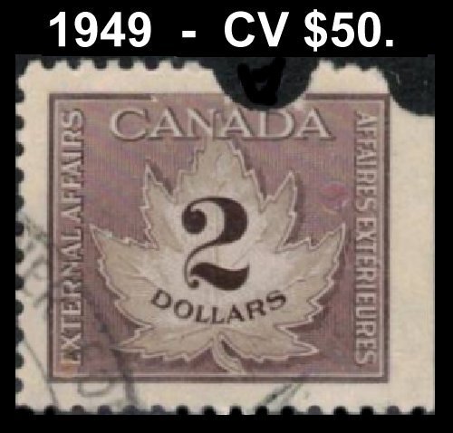 SALE CANADA REVENUE TAX 1949 $2 #FCF4 USED CONSULAR FEE STAMP CV $50.00