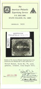 United States Scott 99 24-cent used  flaws APS Certificate 2016 cv $1600.00