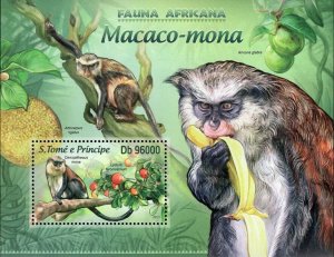 Mona Monkeys Stamp Cercopithecus Mona Lycium Ferocissimum S/S MNH #5149 / Bl.888
