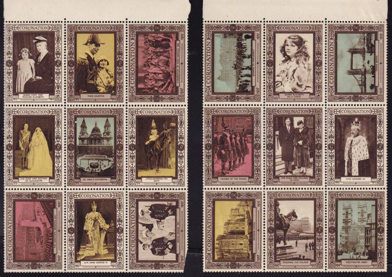 Great Britain 1937 45 Coronation Labels out of a Set of 60 Gummed Labels VF/NH