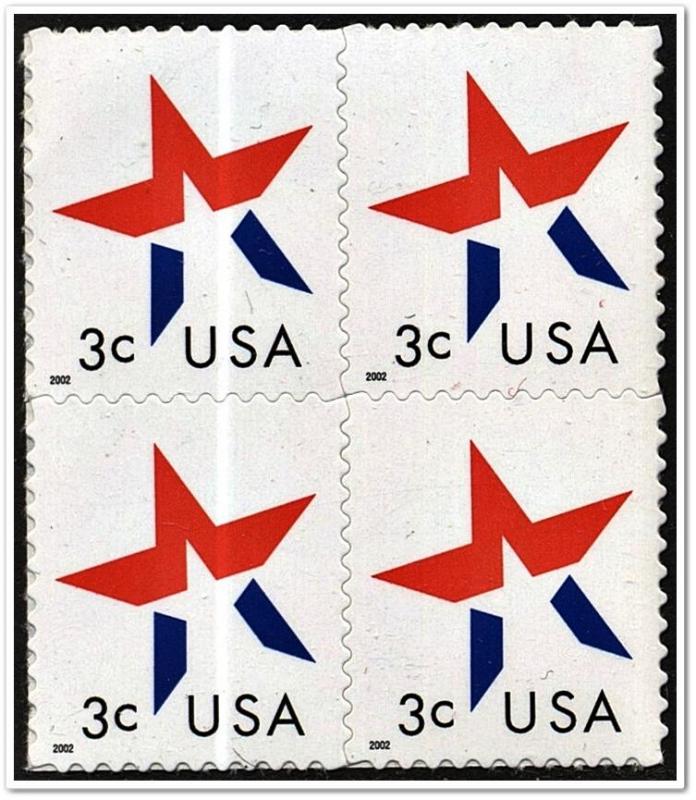 SC#3613 3¢ Star Block of Four (2002) MNH 